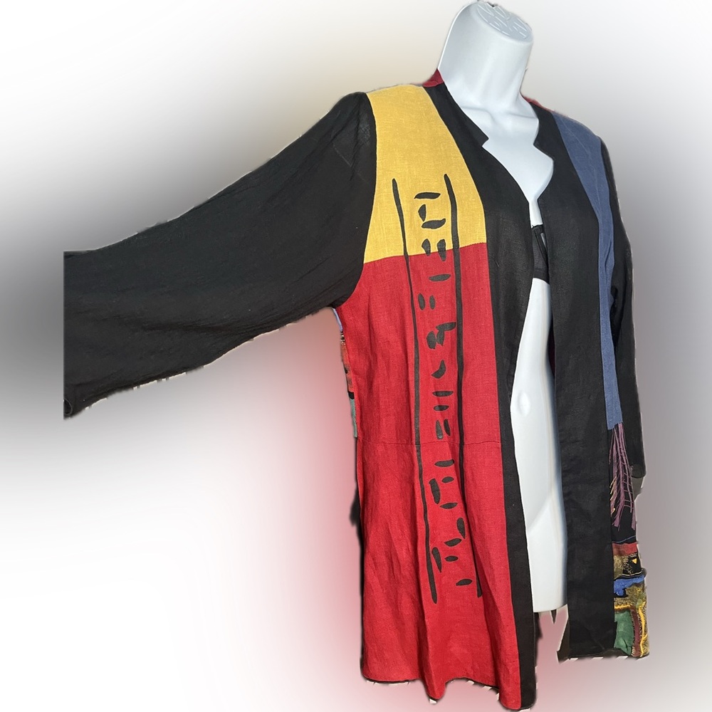 Vintage Artsy Art to Wear AHNI Abstract Colorblock Open Duster